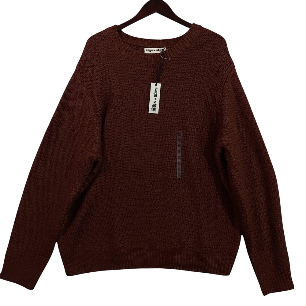 Sage + Steel Sweater Mens 2XL Brown Acrylic Waffle Knit Crewneck Pullover NWT